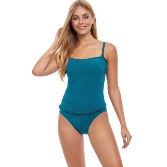 Profile by Gottex Women's Cote D'Azur Teal Bandeau One Piece Swimsuit Size 14 - Picture 5 of 14